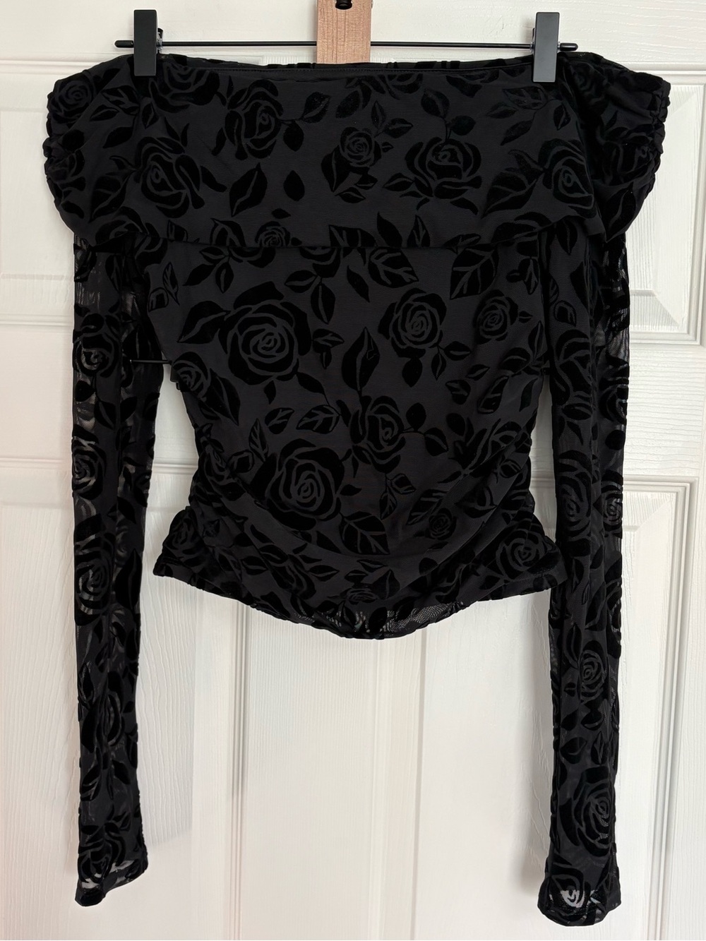 Wild Fable Black Velvet Off-Shoulder Long Sleeve Top